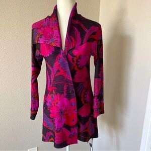BEAUTIFUL VANITE COUTURE Evening Long Jacket Top O/S Abstract Floral Purple NWT